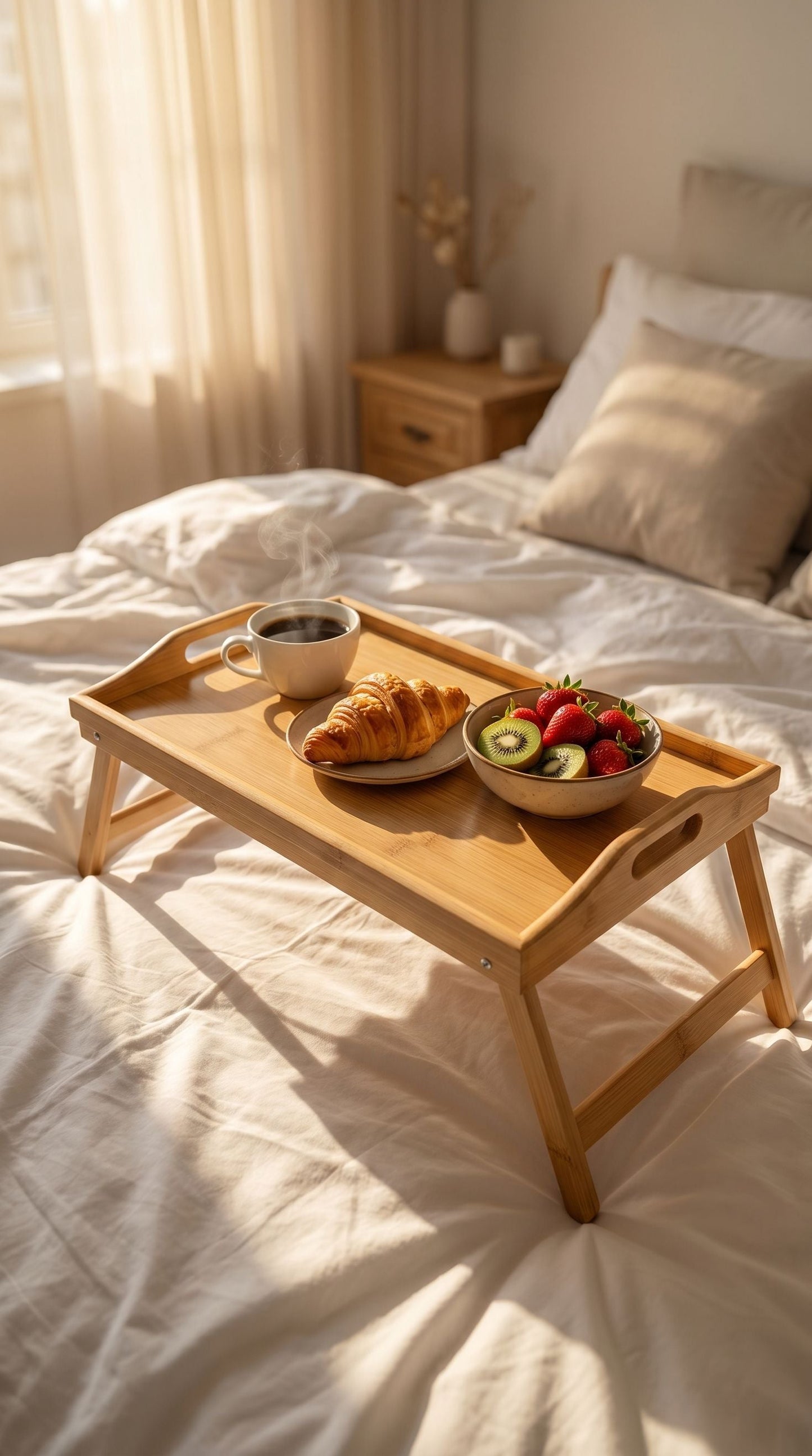 Table de Lit Pliable en Bambou